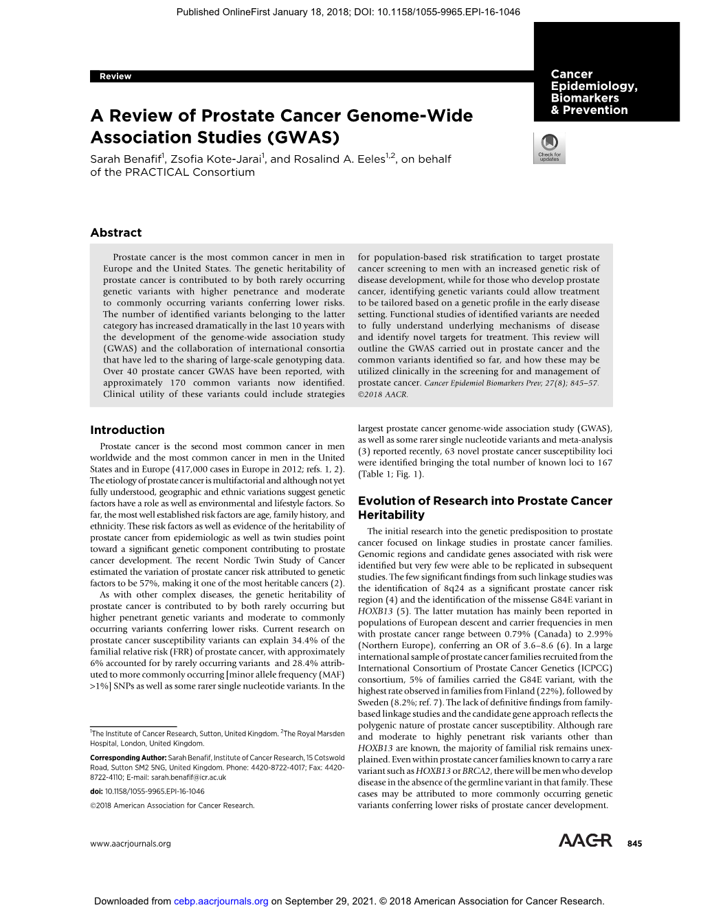 A Review of Prostate Cancer Genome-Wide Association Studies (GWAS)