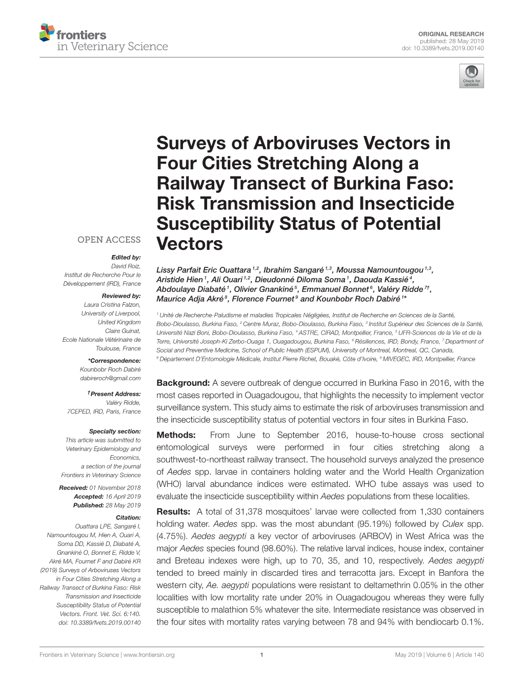 Surveys of Arboviruses Vectors in Four Cities Stretching Along