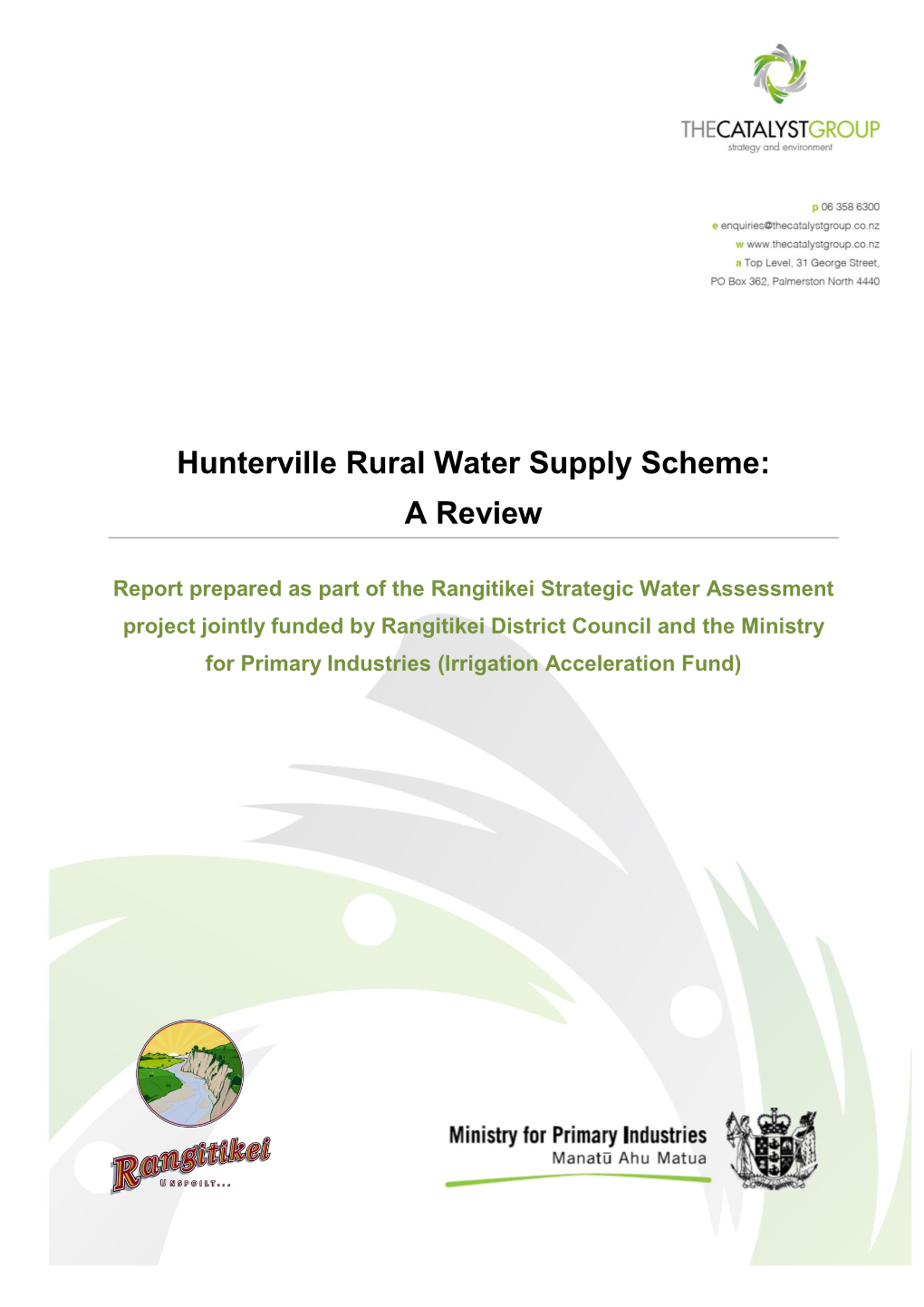 Hunterville Rural Water Supply Scheme: a Review