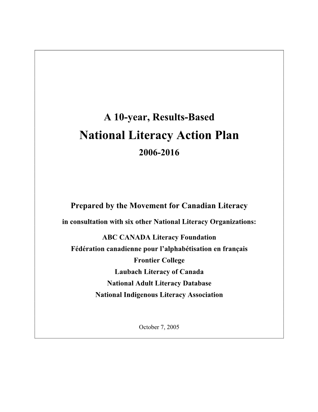 National Literacy Action Plan 2006-2016