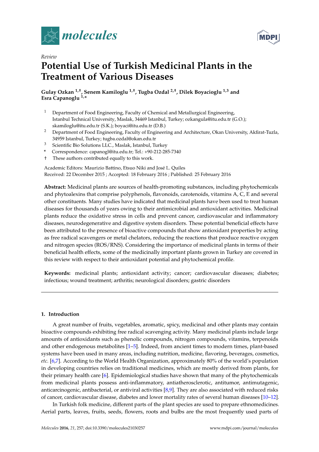 Potential Use of Turkish Medicinal Plants in the Treatment of Various Diseases