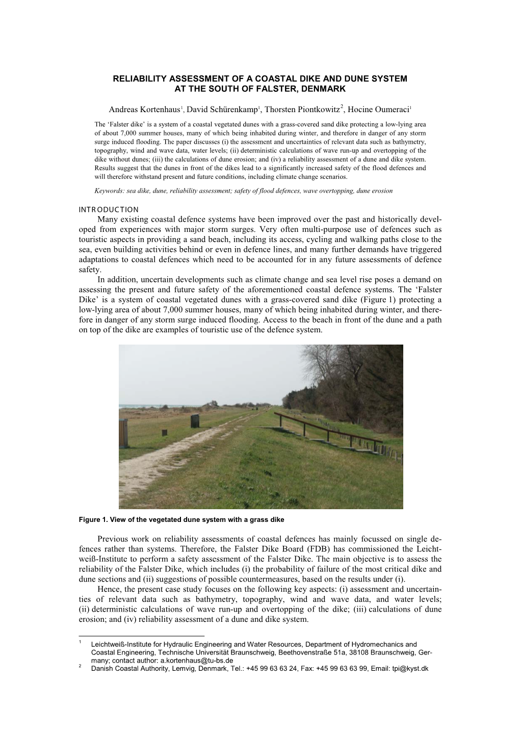 Reliability Assessment of a Coastal Dike and Dune System at the South of Falster, Denmark