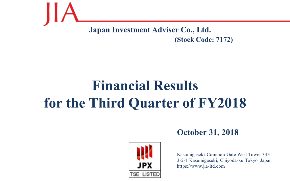Financial Results for the Third Quarter of FY2018