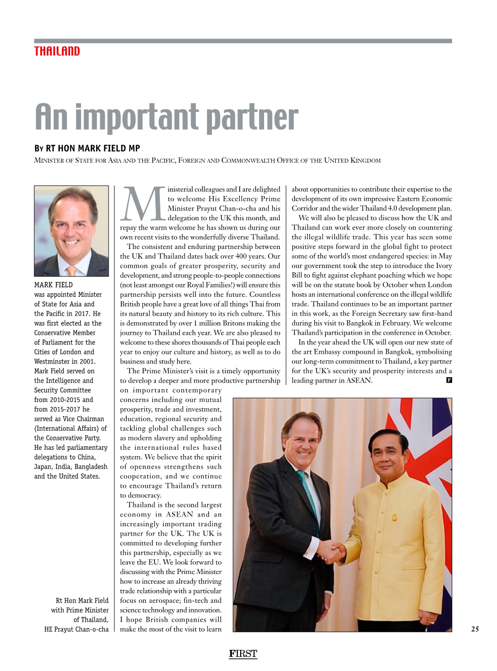 An Important Partner by RT HON MARK FIELD MP Minister of State for Asia and the Pacific, Foreign and Commonwealth Office of the United Kingdom