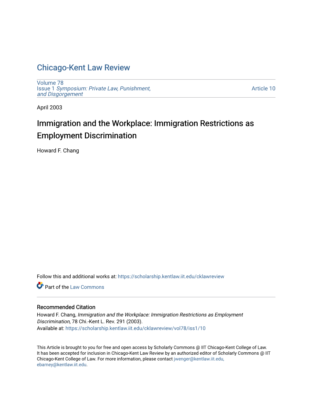 Immigration Restrictions As Employment Discrimination