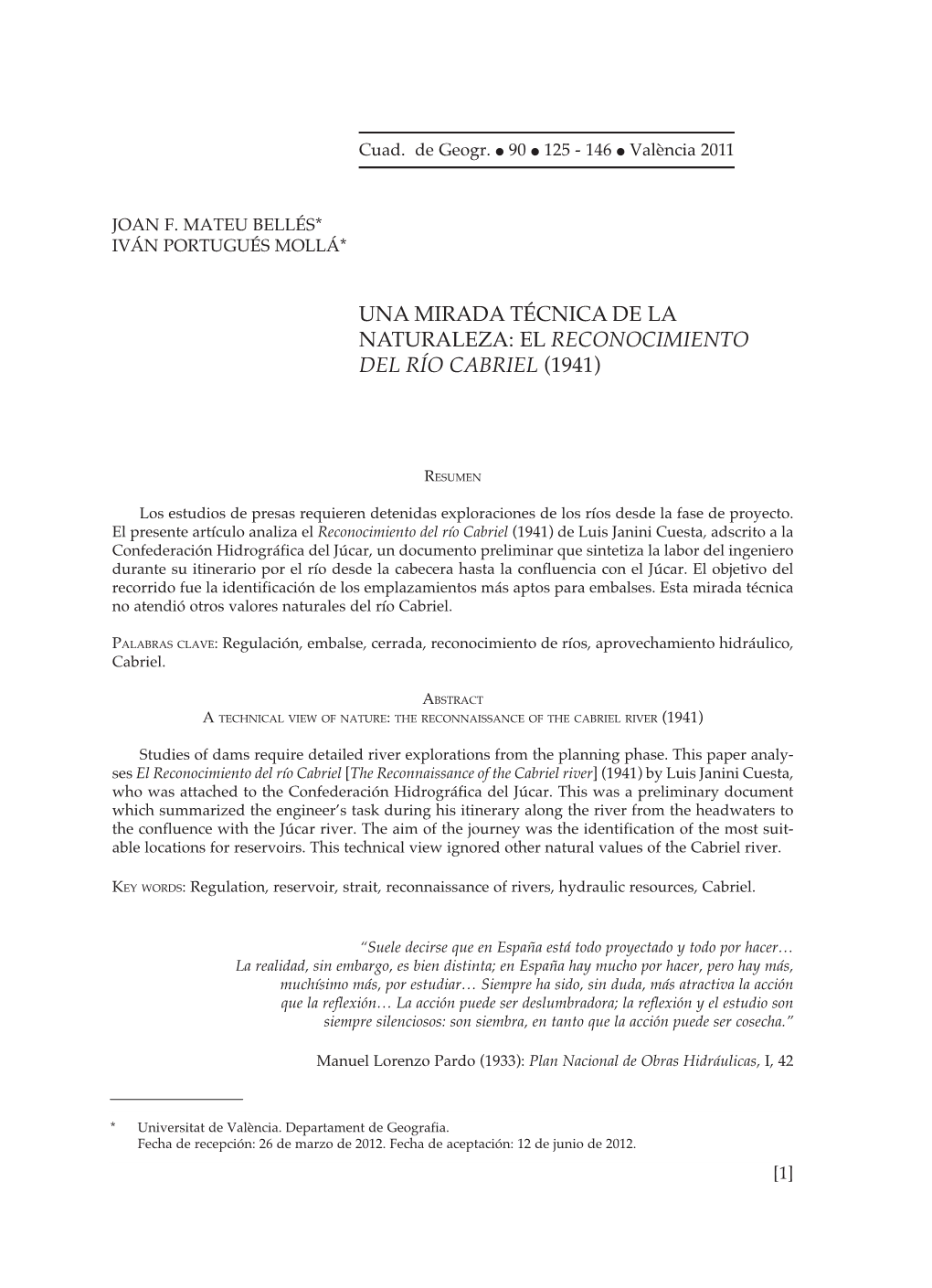 Una Mirada Técnica De La Naturaleza: El Reconocimiento Del Río Cabriel (1941)