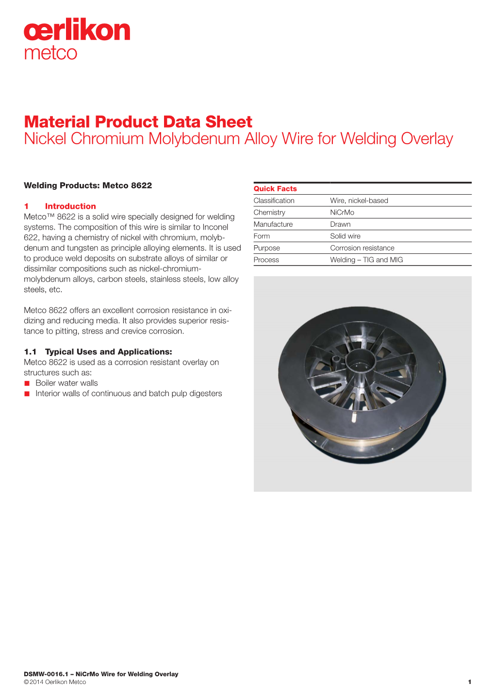 Material Product Data Sheet Nickel Chromium Molybdenum Alloy Wire for Welding Overlay