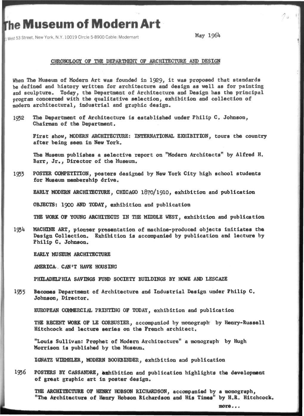 Chronology of the Department of Architecture and Design