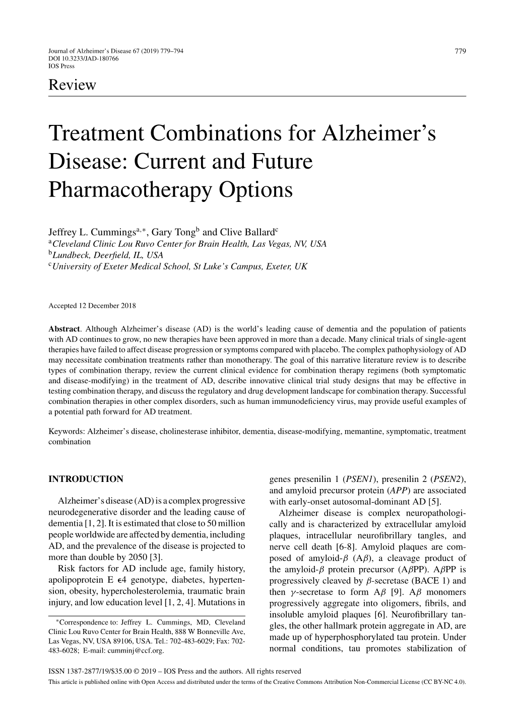 Treatment Combinations for Alzheimer's Disease