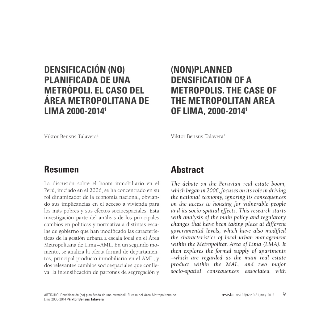 Densificación (No) (Non)Planned Planificada De Una Densification of a Metrópoli