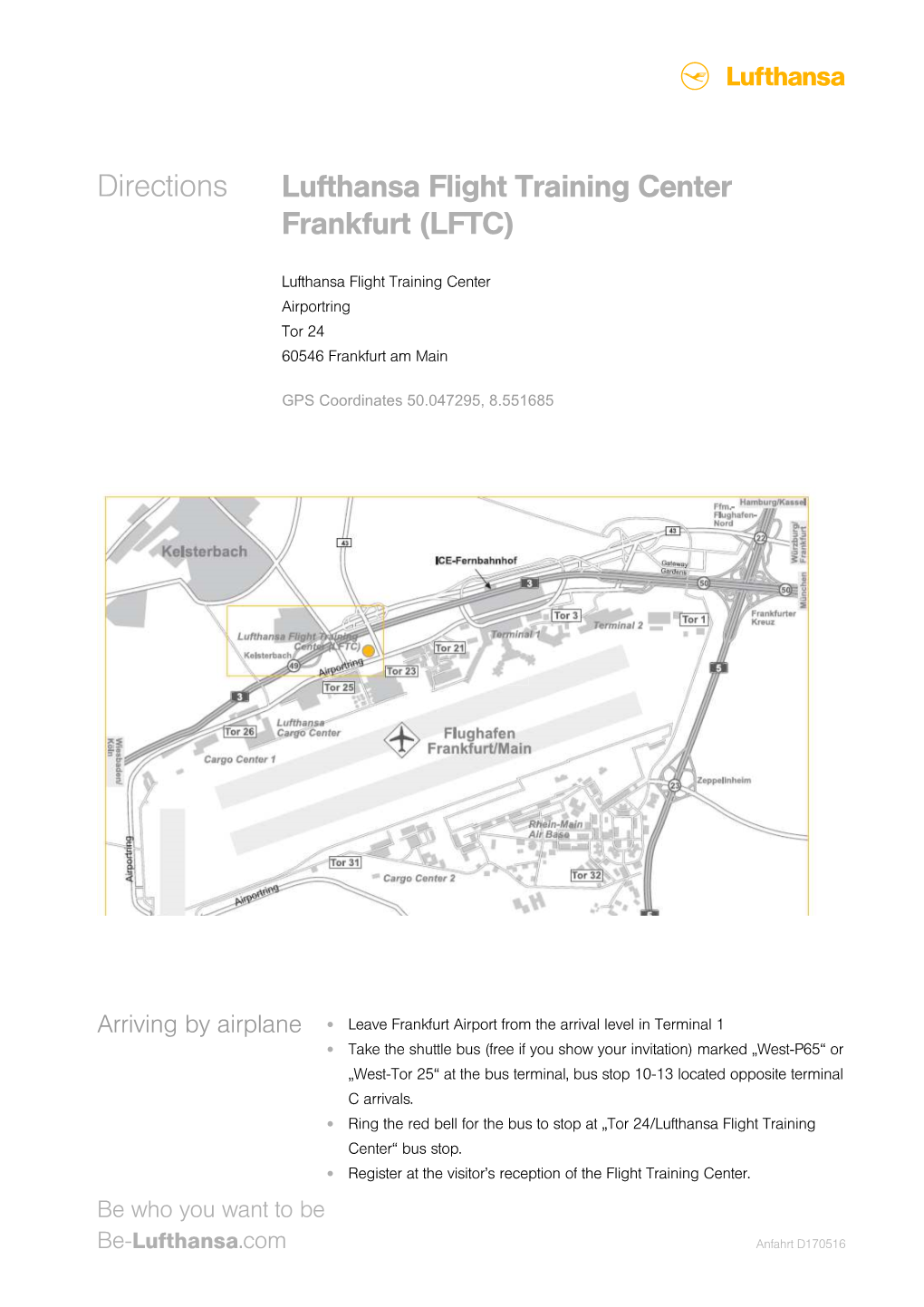 Directions Lufthansa Flight Training Center Frankfurt (LFTC)