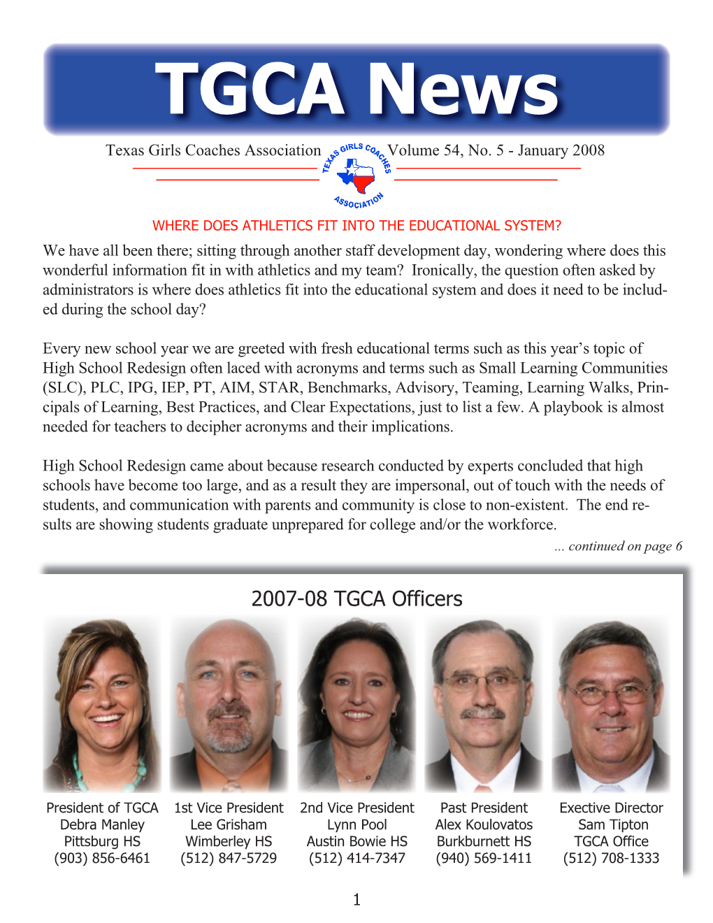 TGCA News Texas Girls Coaches Association Volume 54, No