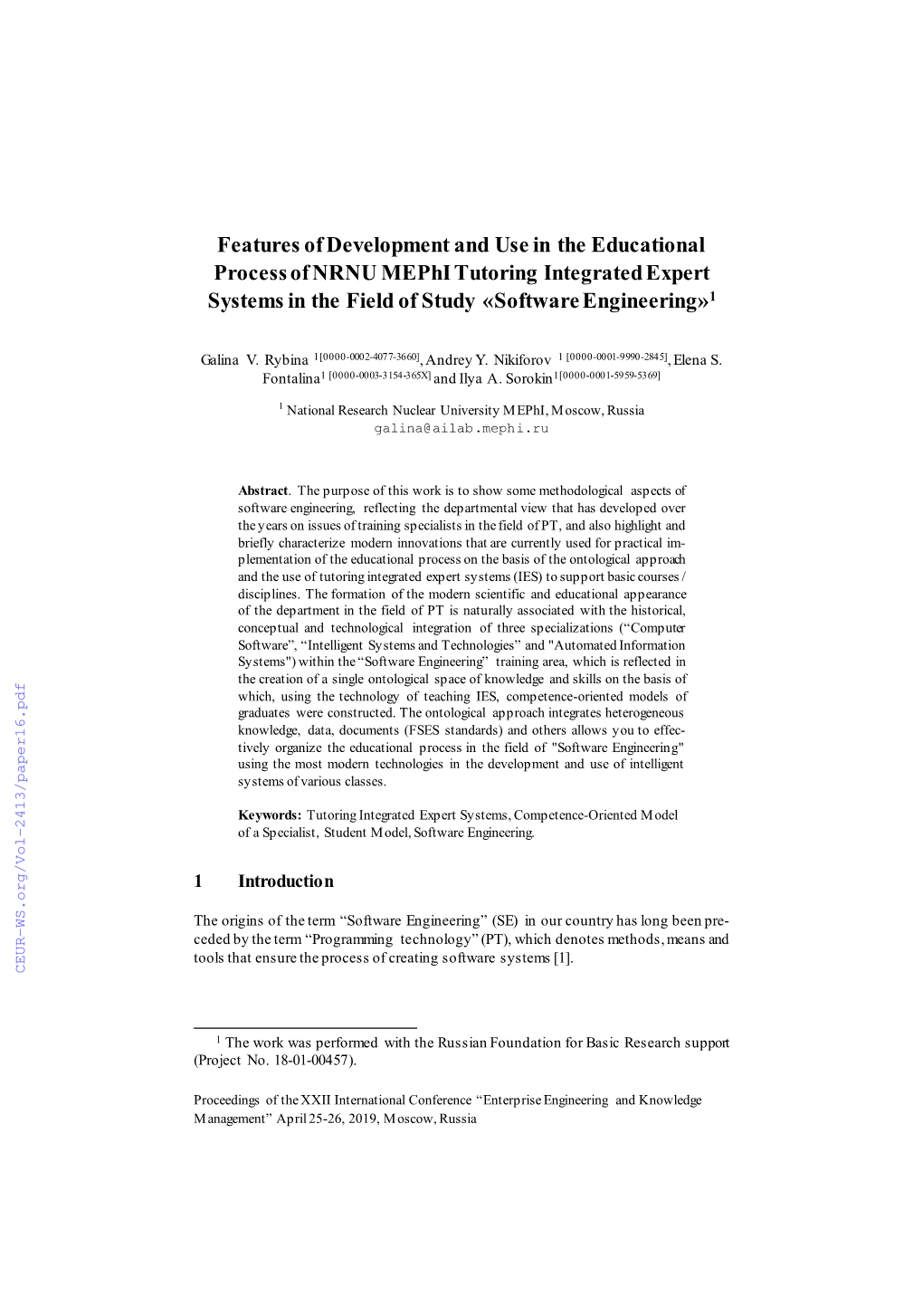 Features of Development and Use in the Educational Process of NRNU Mephi Tutoring Integrated Expert Systems in the Field of Study «Software Engineering»1