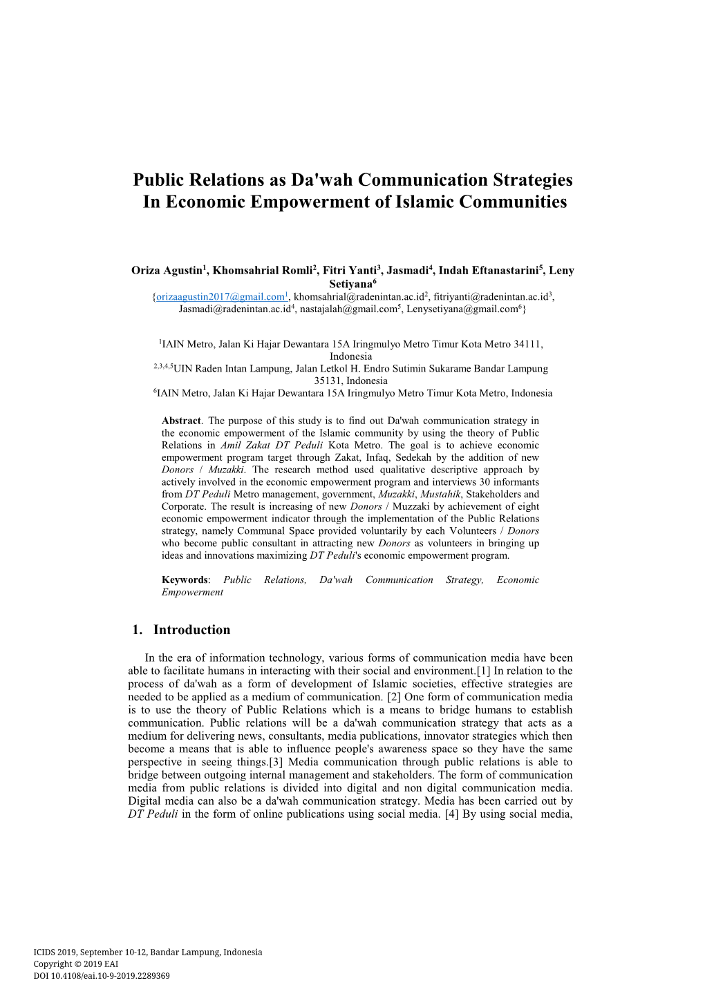 Public Relations As Da'wah Communication Strategies in Economic Empowerment of Islamic Communities