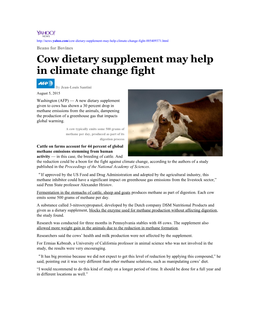 Cow Dietary Supplement May Help in Climate Change Fight