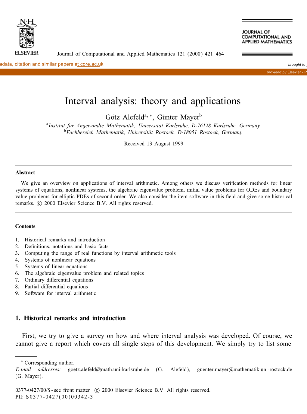 Interval Analysis: Theory and Applications