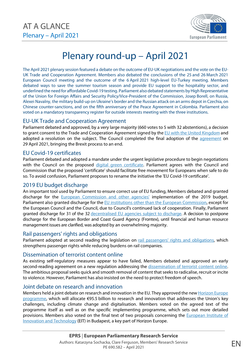 Plenary Round-Up – April 2021