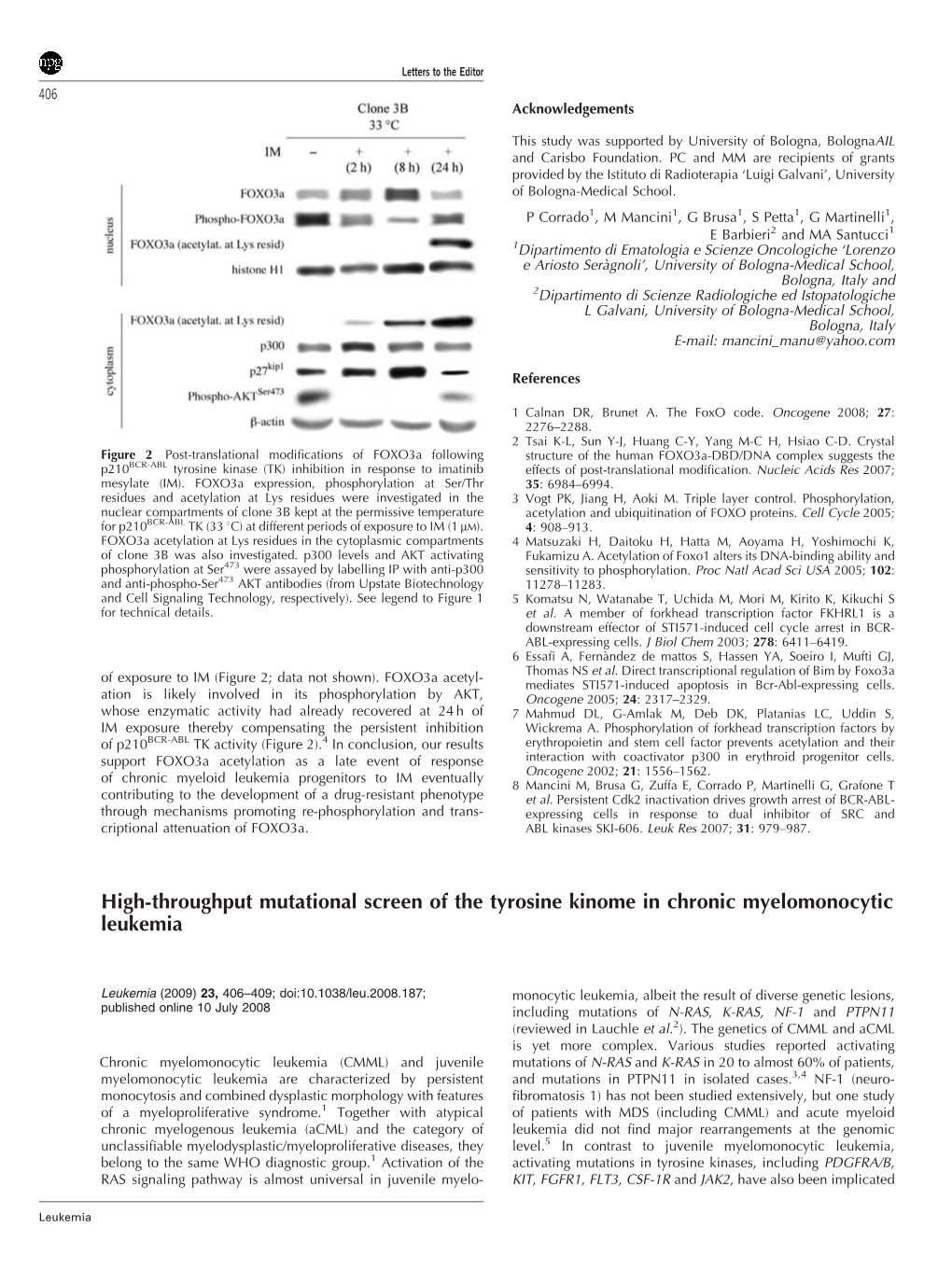 High-Throughput Mutational Screen of the Tyrosine Kinome in Chronic Myelomonocytic Leukemia