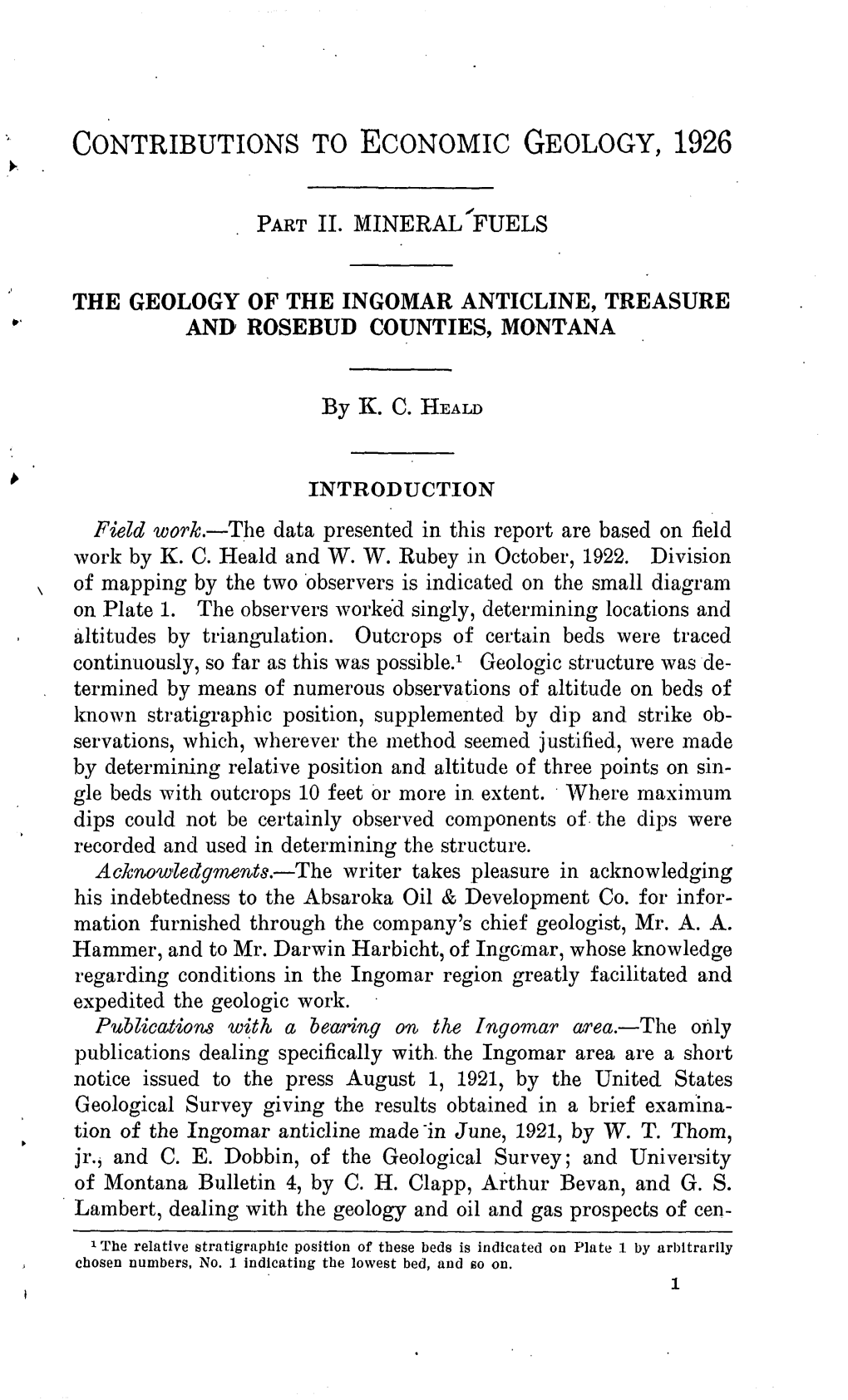 Contributions to Economic Geology, 1926