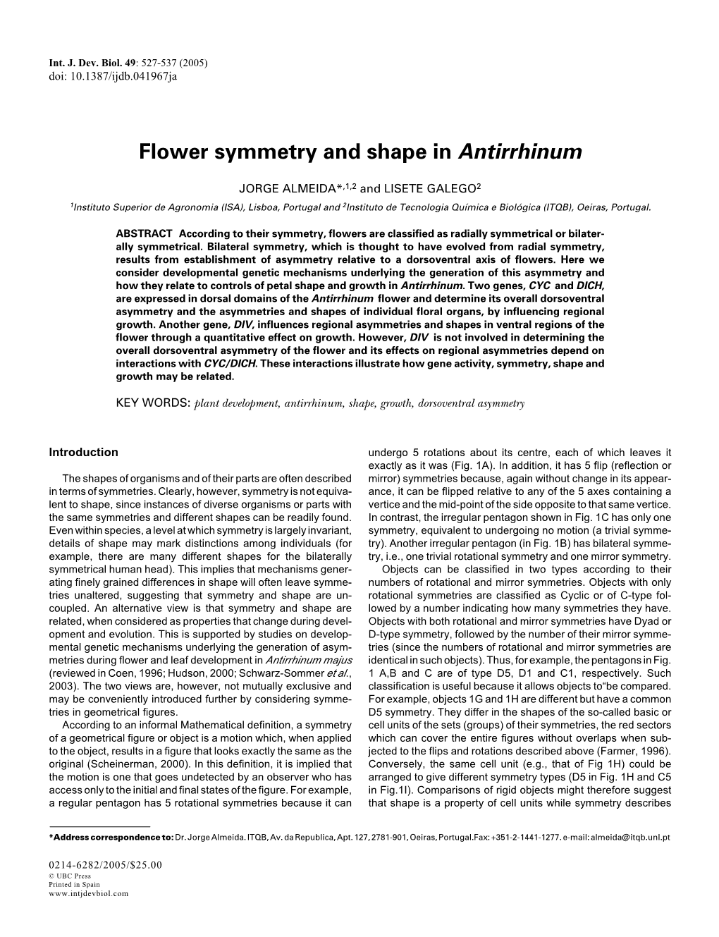 Flower Symmetry and Shape in Antirrhinum