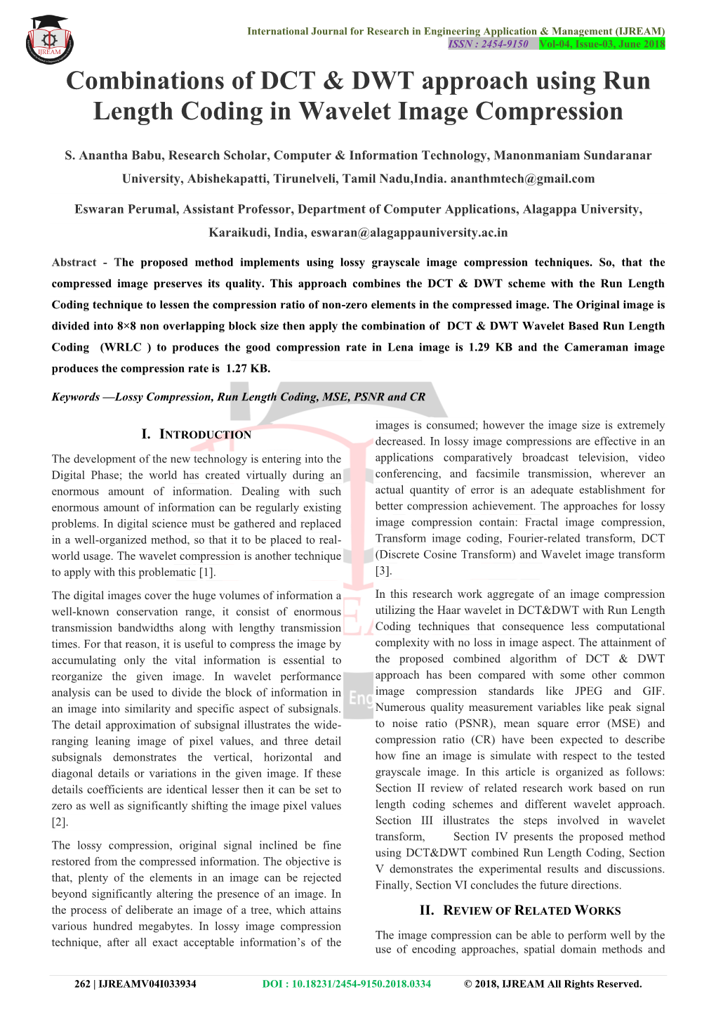 Combinations of DCT & DWT Approach Using Run Length Coding