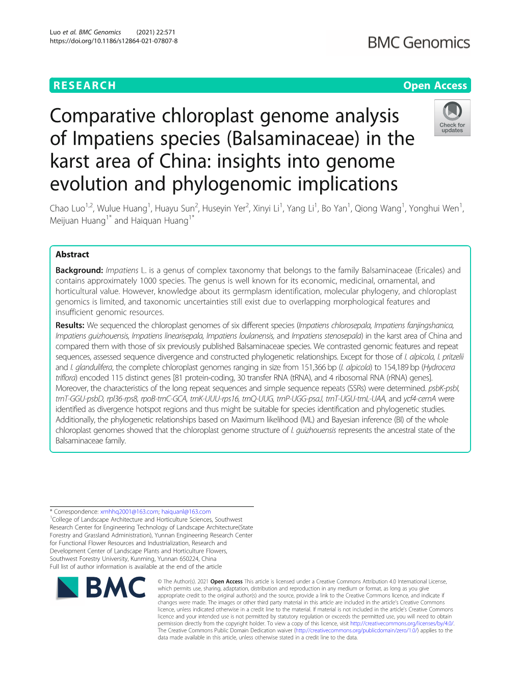 Comparative Chloroplast Genome Analysis Of