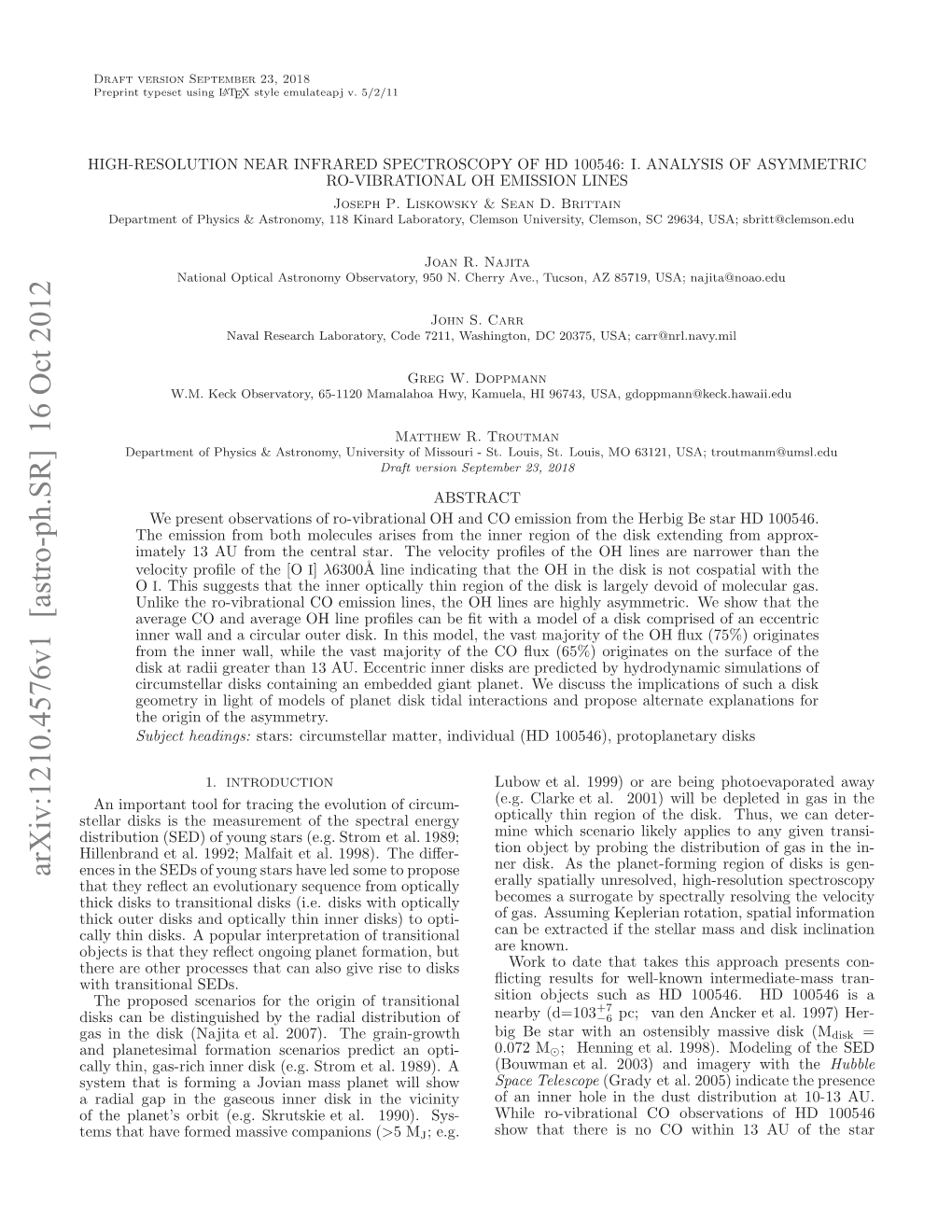 Arxiv:1210.4576V1 [Astro-Ph.SR] 16 Oct 2012 Ftepae’ Ri Eg Kusi Ta.19) Sys- Vicinity 1990)