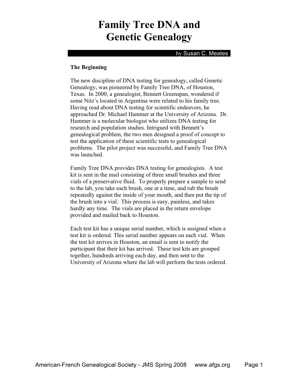 Afgs.Org Page 1 an Important Part of the Process Is the Separation of the Person’S Name and the DNA Sample