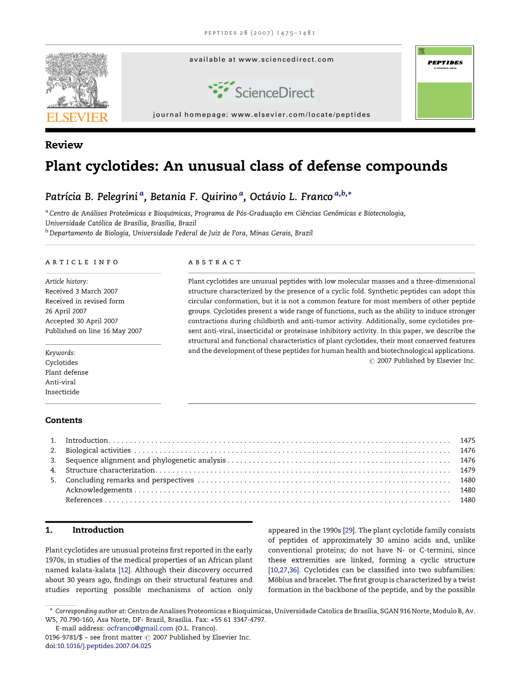 Plant Cyclotides: an Unusual Class of Defense Compounds