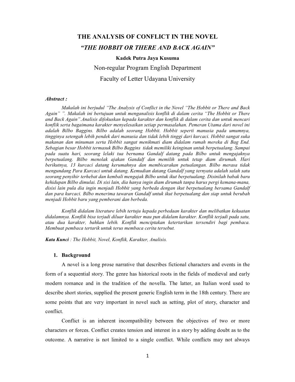 The Analysis of Conflict in the Novel “The Hobbit Or There and Back Again”