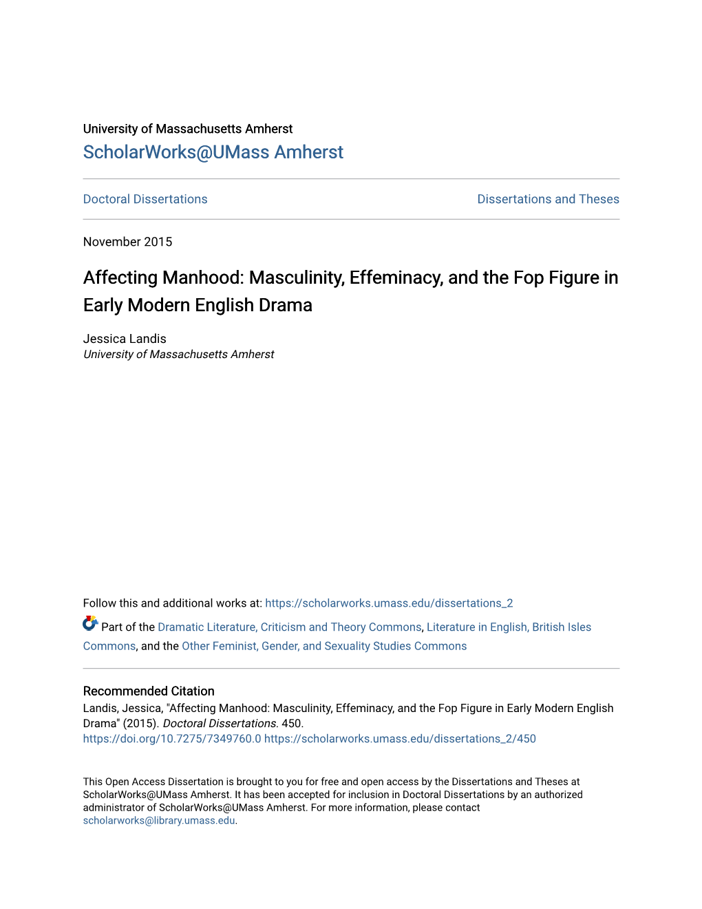 Affecting Manhood: Masculinity, Effeminacy, and the Fop Figure in Early Modern English Drama