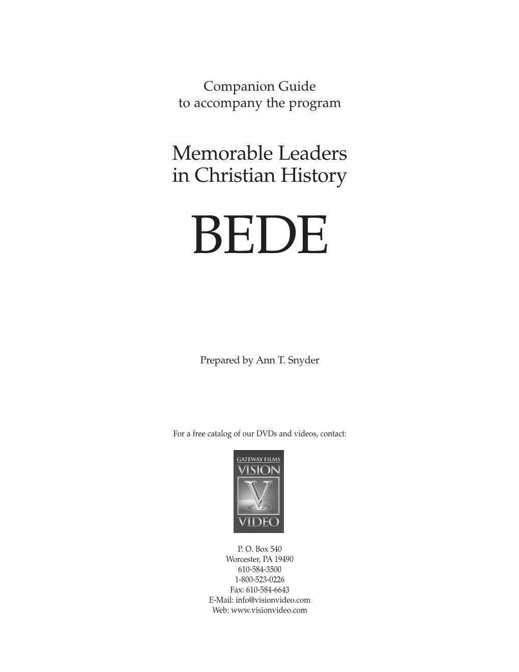 Memorable Leaders in Christian History BEDE