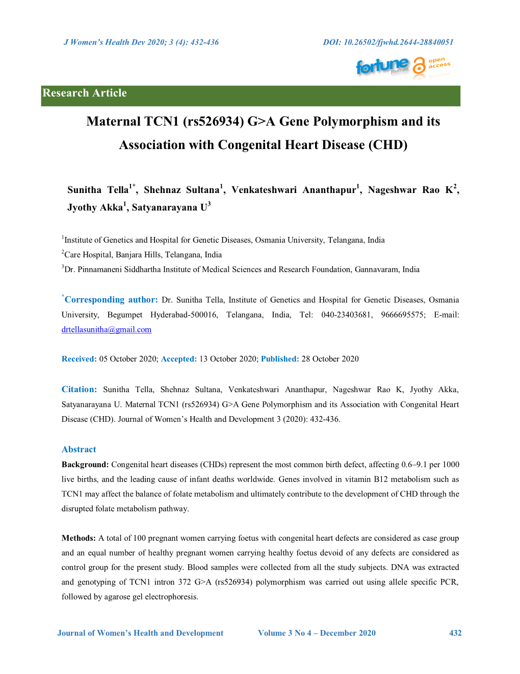 Maternal TCN1 (Rs526934) G&gt;A Gene Polymorphism and Its Association