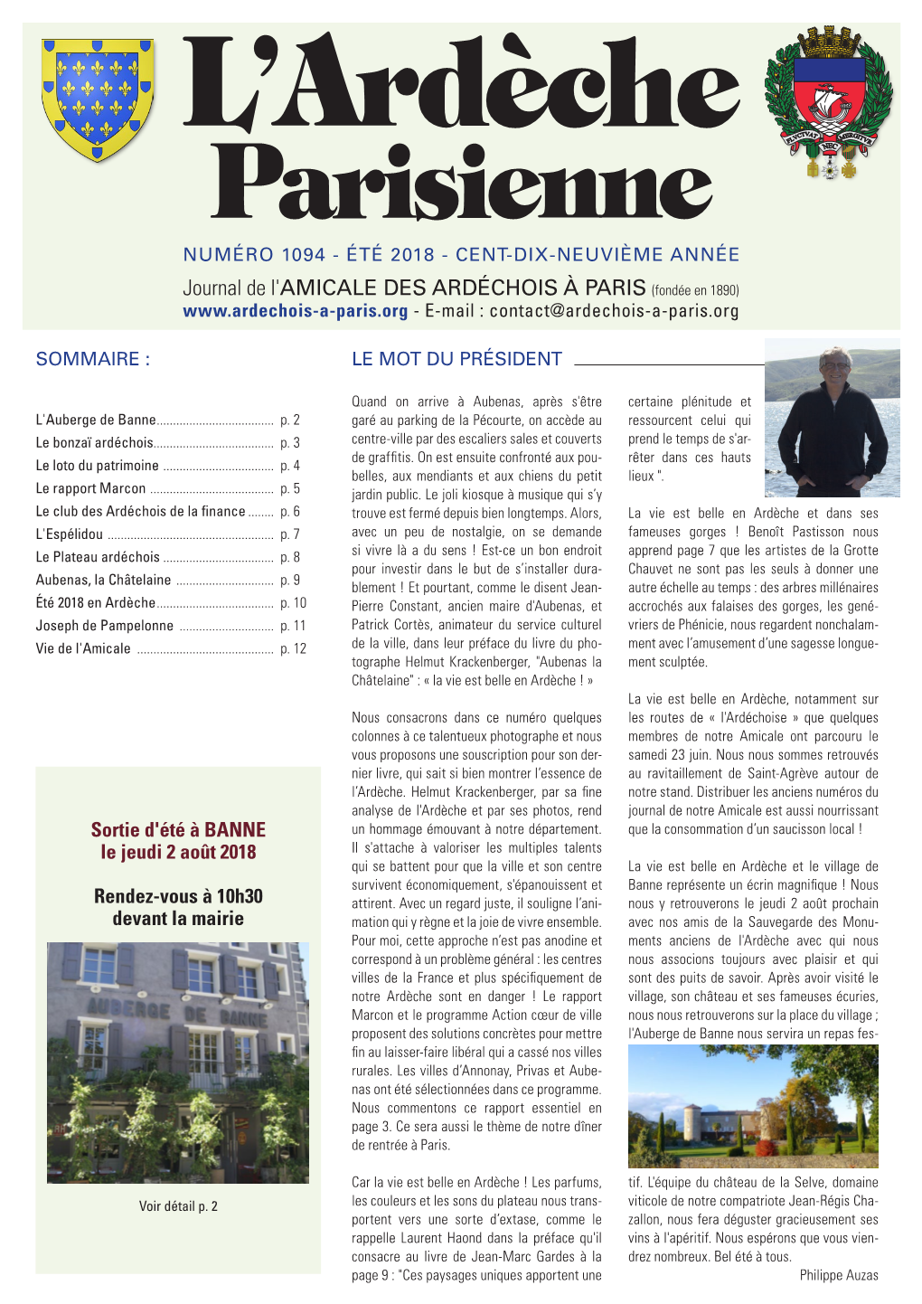 Journal De L'amicale DES ARDÉCHOIS À PARIS (Fondée En 1890) - E-Mail : Contact@Ardechois-A-Paris.Org