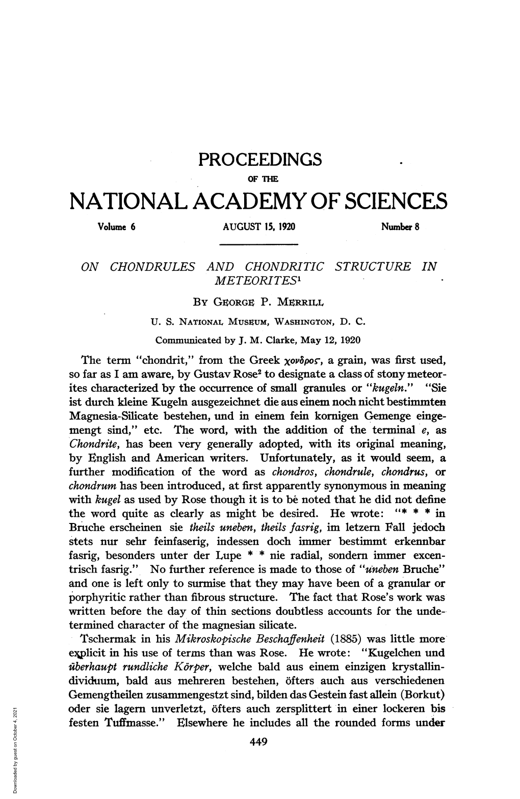 NATIONAL ACADEMY of SCIENCES Volume 6 AUGUST 15, 1920 Number 8