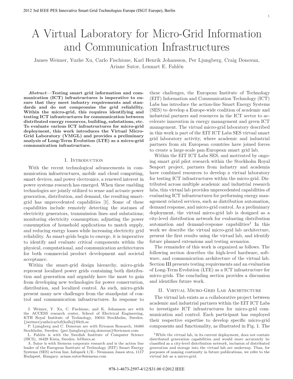 A Virtual Laboratory for Micro-Grid Information and Communication