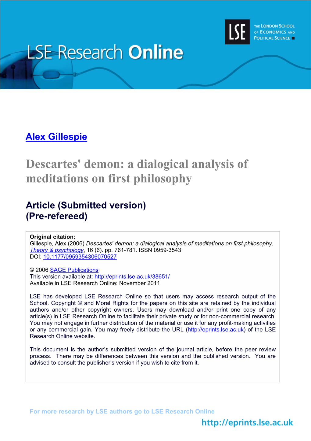 Descartes' Demon: a Dialogical Analysis of Meditations on First Philosophy