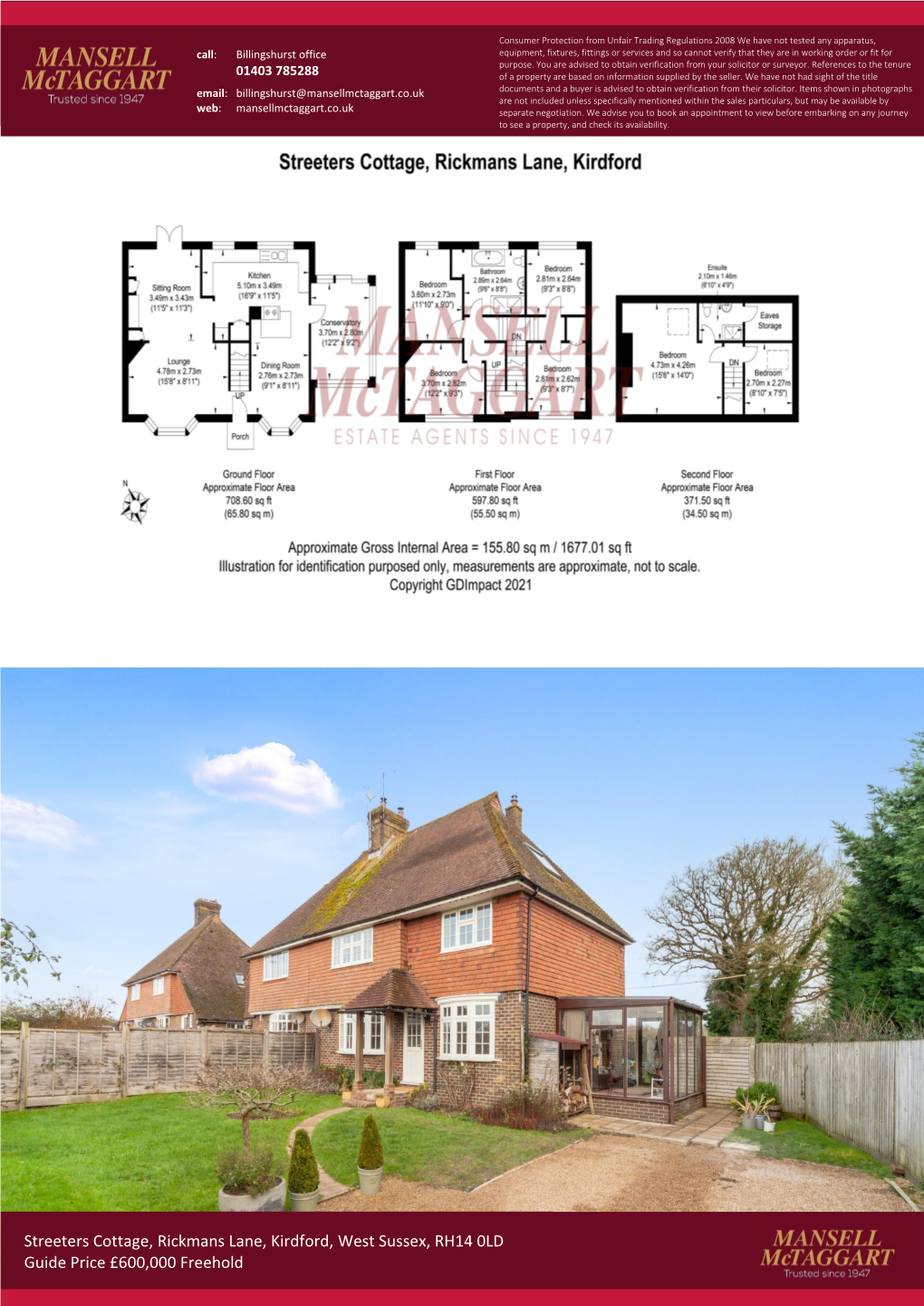 Streeters Cottage, Rickmans Lane, Kirdford, West Sussex, RH14 0LD Guide Price £600,000 Freehold