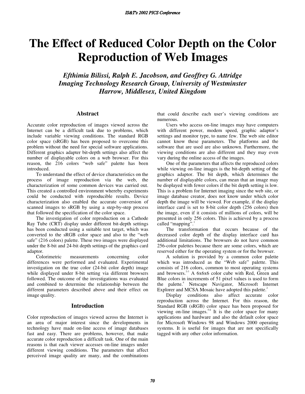 The Effect of Reduced Color Depth on the Color Reproduction of Web Images