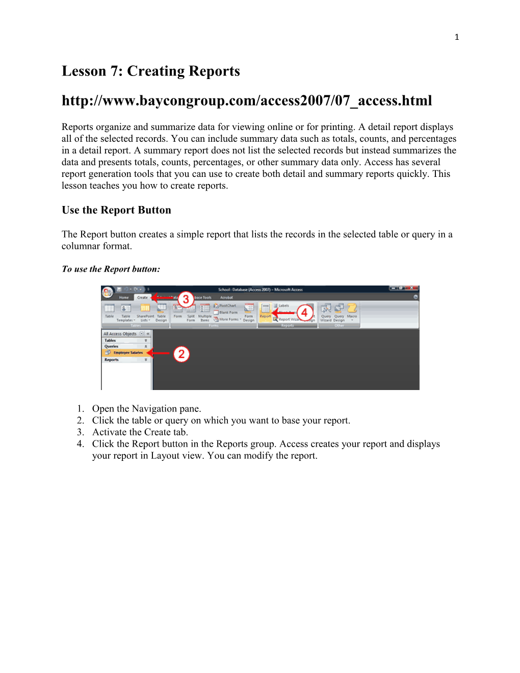 Lesson 7: Creating Reports