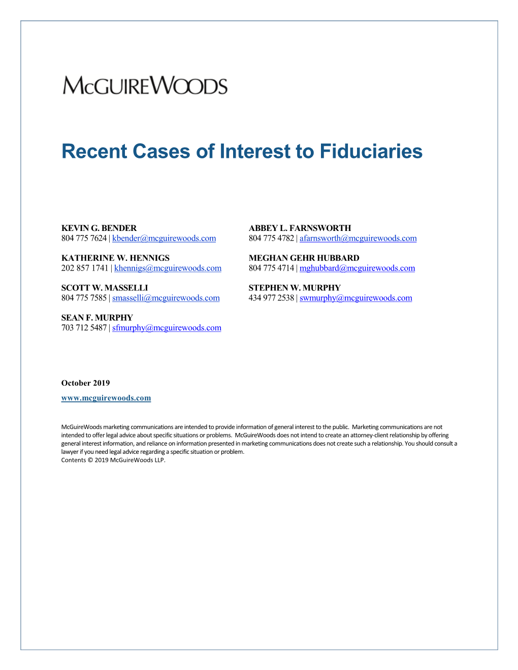 Recent Cases of Interest to Fiduciaries