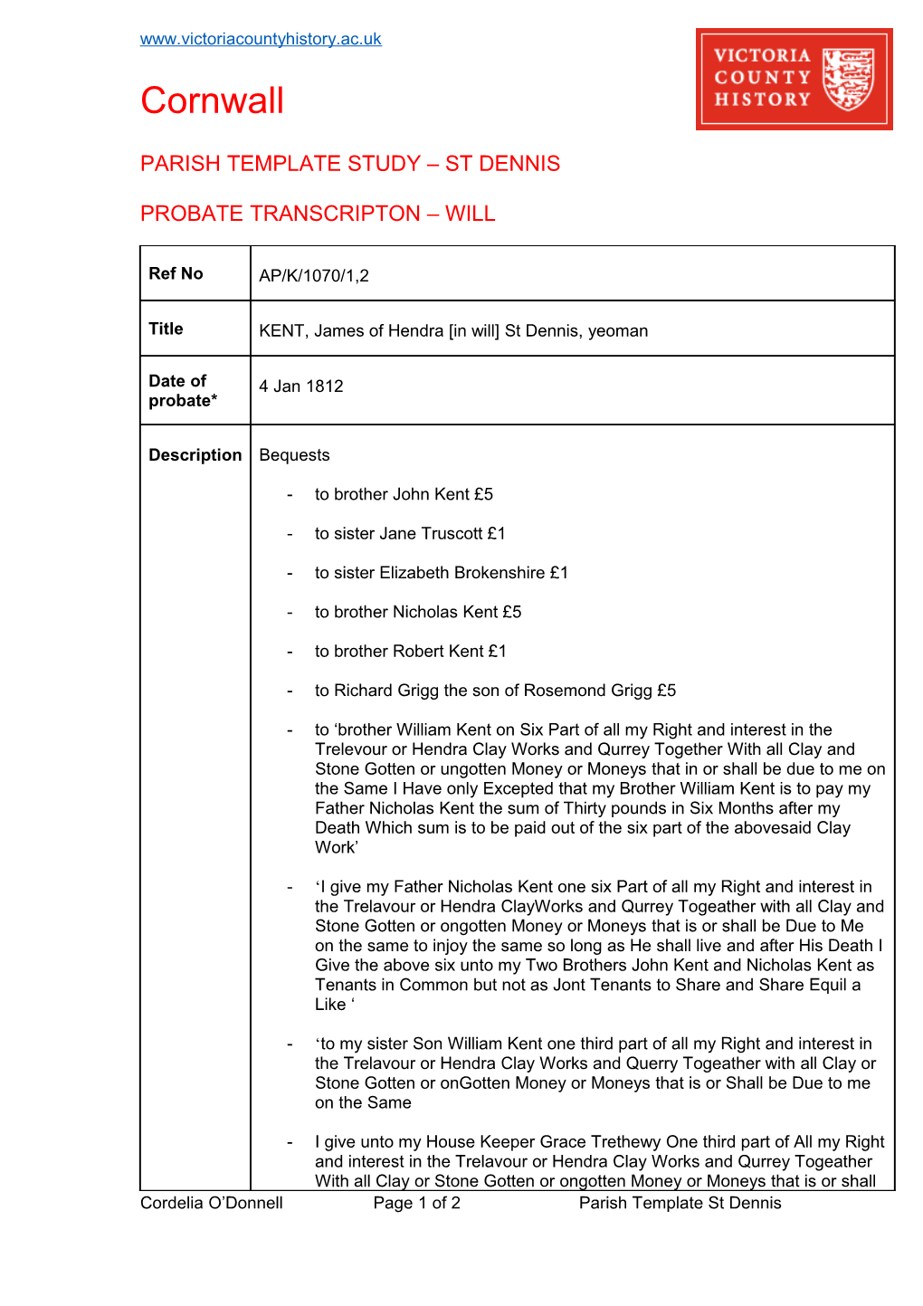 Parish Template Study St Dennis