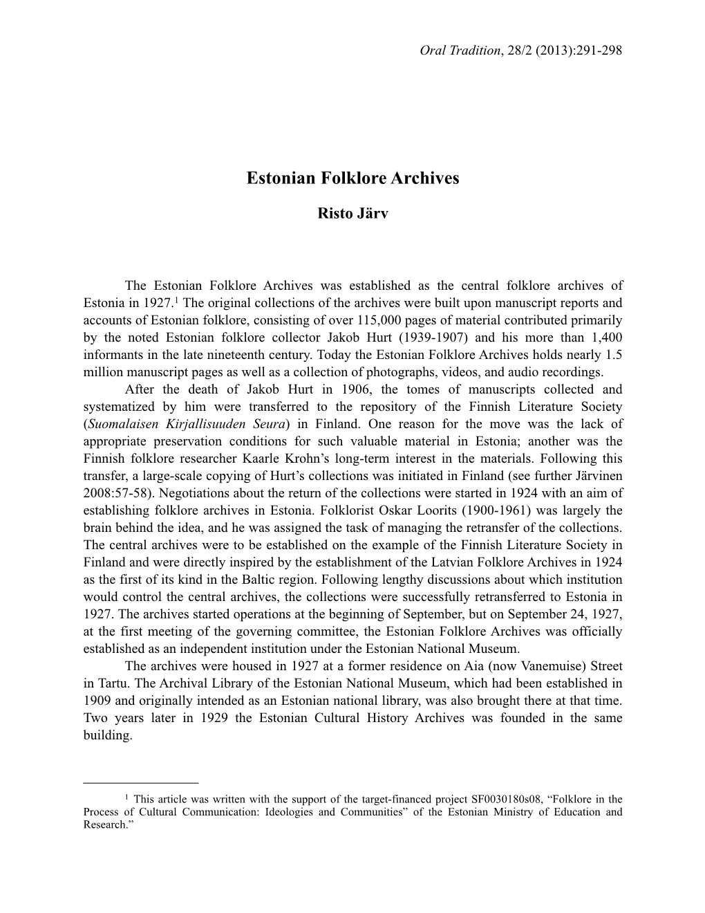 Estonian Folklore Archives