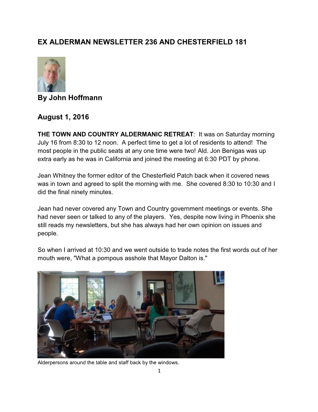 EX ALDERMAN NEWSLETTER 236 and CHESTERFIELD 181 by John Hoffmann August 1, 2016