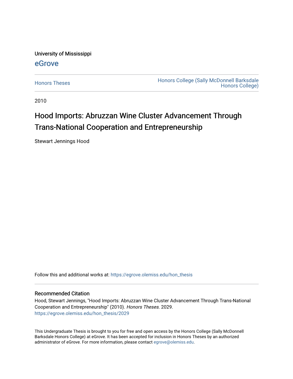 Abruzzan Wine Cluster Advancement Through Trans-National Cooperation and Entrepreneurship