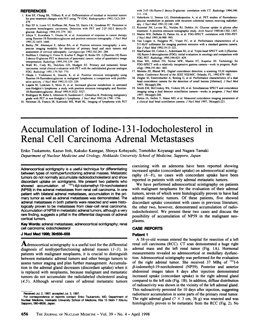 Accumulation of Iodine-131-Iodocholesterol in Renal Cell Carcinoma Adrenal MÃ©Tastases