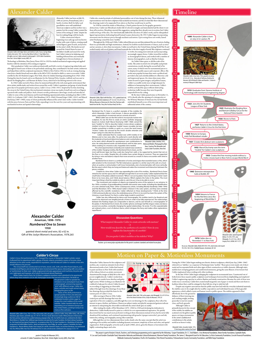 Alexander Calder a Biography Timeline Alexander Calder Was Born on July 22, Calder Also Created Portraits of Celebrated Personalities out of Wire During This Time