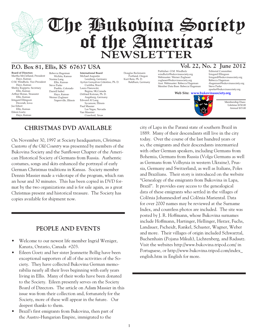 The Bukovina Society of the Americas NEWSLETTER P.O