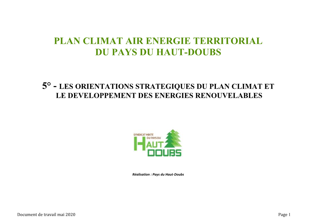 Plan Climat Air Energie Territorial Du Pays Du Haut-Doubs