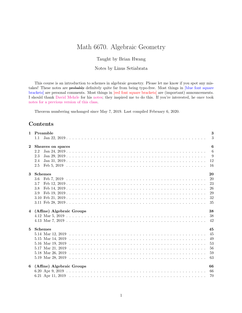 Math 6670. Algebraic Geometry